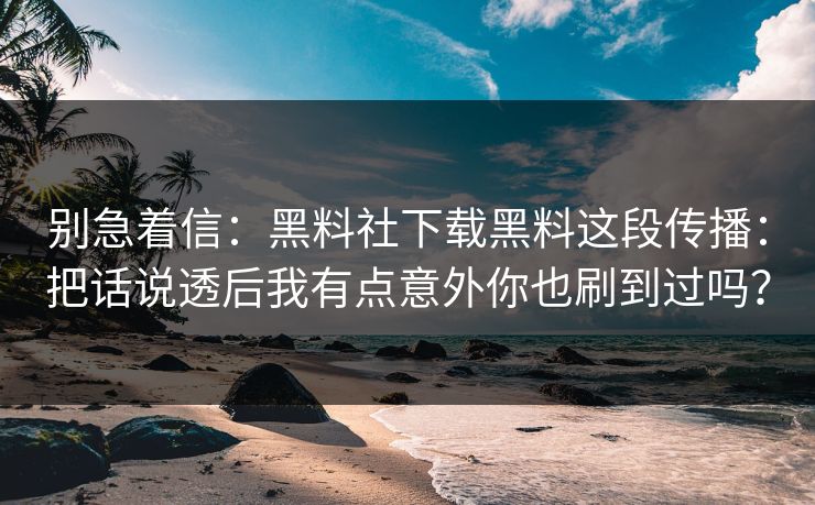 别急着信：黑料社下载黑料这段传播：把话说透后我有点意外你也刷到过吗？